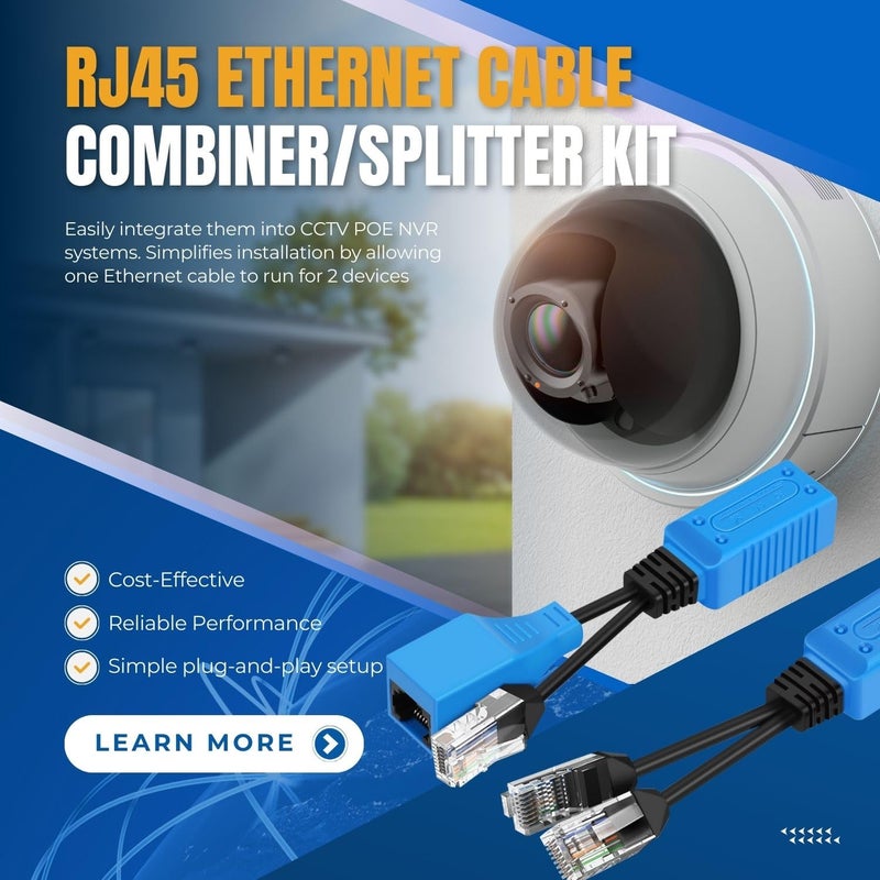 TNP Products TNP RJ45 Ethernet Cable Combiner/Splitter Kit (1 Pair), 2 Male to 1 Female & 1 Male to 1 Female POE Data Adapter LAN Ethernet Network Extender Y Splitter Cat5e Cat6 Cable for Surveillance - Image 2